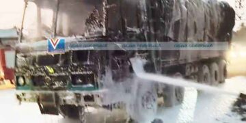 ലോറിക്ക് തീപിടിച്ചു; ഭാഗ്യത്തിന് ആളപായം ഒഴിവായി
