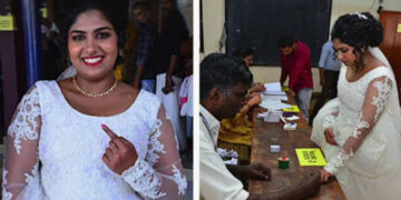 കെട്ടിനു മുമ്പൊരു വോട്ട്; വിവാഹവേഷത്തില്‍ ബൂത്തിലെത്തി വധു
