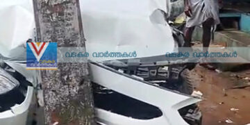 കാര്‍ ഗുഡ്‌സ് ഓട്ടോയിലും വൈദ്യുതി പോസ്റ്റിലും ഇടിച്ചു; രണ്ടു പേര്‍ക്ക് പരിക്ക്