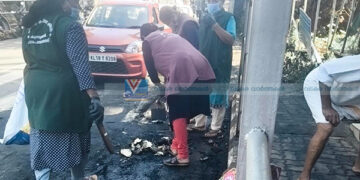 ലോറിക്ക് തീപിടിച്ച സംഭവം; കര്മനിരതരായി ഹരിത സേനാ പ്രവര്ത്തകര്